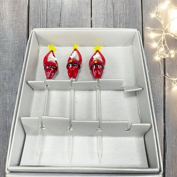 Pottery Barn Glass Santa Cocktail Picks Set of 3 Stars Glow Swizzle Sticks New - Picture 1 of 11